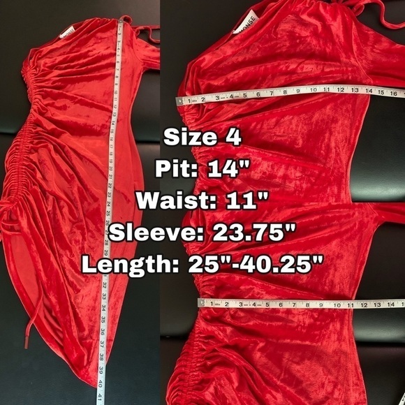Monse Velvet One Shoulder Drawstring Asymmetric Dress Scarlet 4 NWT - Picture 10 of 16